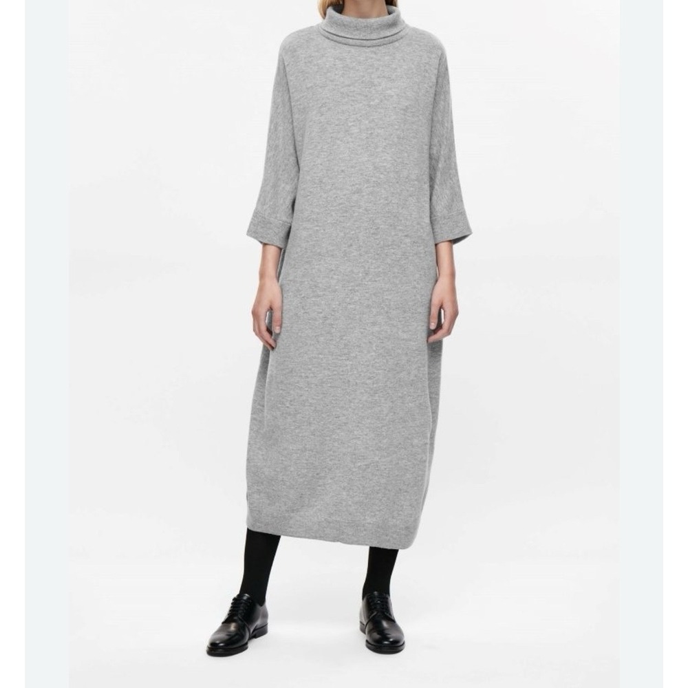 COS 100%  Wool Midi Sweater Dress Women's‎ Size XS Gray Oversized Cozy Stretch